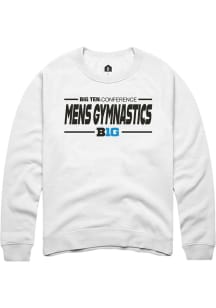 Mens Big Ten White Rally Mens Gymnastics Crew Sweatshirt