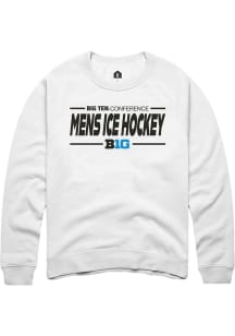 Rally Big Ten Mens White Mens Ice Hockey Long Sleeve Crew Sweatshirt