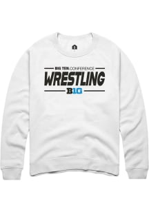 Rally Big Ten Mens White Wrestling Long Sleeve Crew Sweatshirt