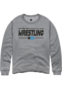 Rally Big Ten Mens Grey Wrestling Long Sleeve Crew Sweatshirt