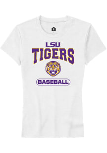Rally LSU Tigers Womens White Baseball Short Sleeve T-Shirt