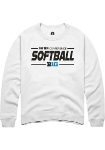 Rally Big Ten Mens White Softball Long Sleeve Crew Sweatshirt