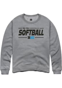 Rally Big Ten Mens Grey Softball Long Sleeve Crew Sweatshirt