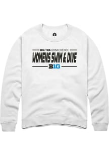 Rally Big Ten Mens White Womens Swimming &amp; Diving Long Sleeve Crew Sweatshirt