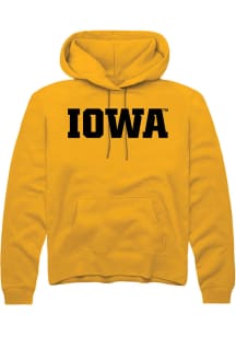 Rally Iowa Hawkeyes Mens Gold Wordmark Long Sleeve Hoodie