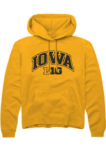 Rally Iowa Hawkeyes Mens Gold Arch Logo Long Sleeve Hoodie