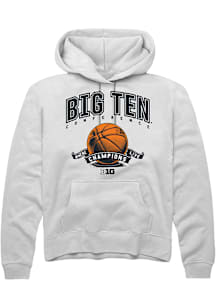 Rally Big Ten Mens White Basketball Ribbon Long Sleeve Hoodie