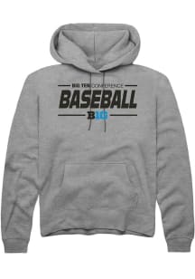 Mens Big Ten Grey Rally Baseball Hooded Sweatshirt