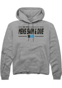 Mens Big Ten Grey Rally Mens Swimming &amp; Diving Hooded Sweatshirt