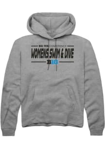 Mens Big Ten Grey Rally Womens Swimming &amp; Diving Hooded Sweatshirt