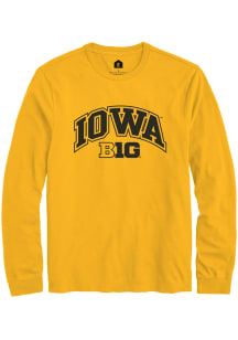 Mens Iowa Hawkeyes Gold Rally Arch Logo Tee