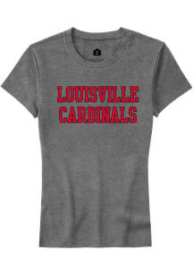 Rally Louisville Cardinals Womens Grey Straight Block Short Sleeve T-Shirt