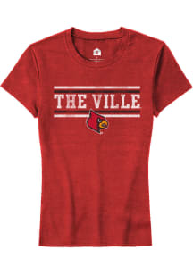 Rally Louisville Cardinals Womens Red Chant Bars Short Sleeve T-Shirt