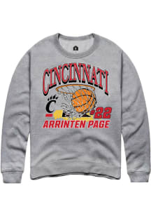 Arrinten Page Rally Mens Grey Cincinnati Bearcats NIL Name Number Net Crew Sweatshirt