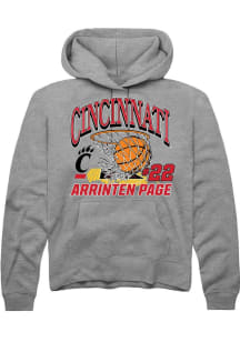 Arrinten Page Rally Mens Grey Cincinnati Bearcats NIL Name Number Net Hooded Sweatshirt