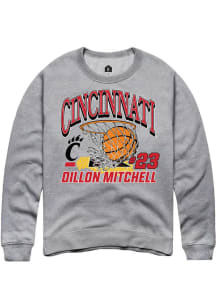 Dillon Mitchell Rally Mens Grey Cincinnati Bearcats NIL Name Number Net Crew Sweatshirt