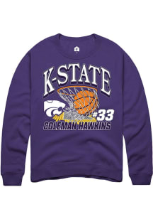 Coleman Hawkins Rally Mens Purple K-State Wildcats NIL Name Number Net Crew Sweatshirt