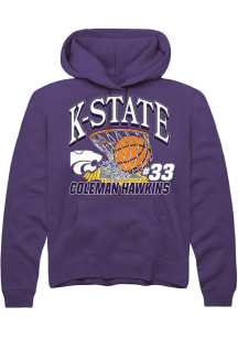 Coleman Hawkins Rally Mens Purple K-State Wildcats NIL Name Number Net Hooded Sweatshirt