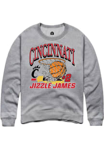 Jizzle James Rally Mens Grey Cincinnati Bearcats NIL Name Number Net Crew Sweatshirt