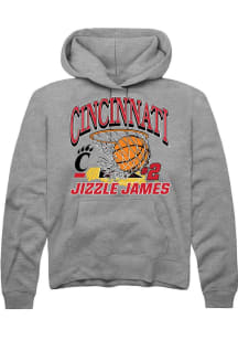 Jizzle James Rally Mens Grey Cincinnati Bearcats NIL Name Number Net Hooded Sweatshirt