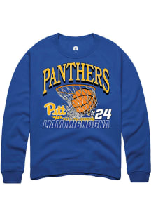 Liam Mignogna Rally Mens Blue Pitt Panthers NIL Name Number Net Crew Sweatshirt