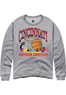 Rayvon Griffith Rally Mens Grey Cincinnati Bearcats NIL Name Number Net Crew Sweatshirt