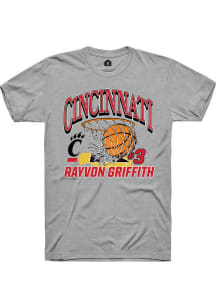 Rayvon Griffith Grey Cincinnati Bearcats NIL Name Number Net Short Sleeve T Shirt