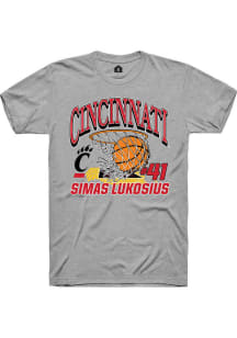 Simas Lukosius Grey Cincinnati Bearcats NIL Name Number Net Short Sleeve T Shirt