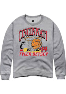 Tyler Betsey Rally Mens Grey Cincinnati Bearcats NIL Name Number Net Crew Sweatshirt