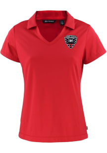 Cutter and Buck DC United Womens Red Daybreak V Neck Short Sleeve Polo Shirt