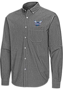 Antigua Charlotte Hornets Mens Black Porter Long Sleeve Dress Shirt
