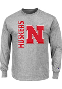 Nebraska Cornhuskers Mens Grey Vault Logo Wordmark Big and Tall Long Sleeve T-Shirt