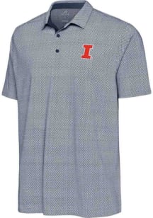 Mens Illinois Fighting Illini White Antigua Intersect Short Sleeve Polo Shirt