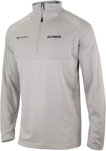 Columbia Illinois Fighting Illini Mens Grey Heat Seal Omni Wick Rockin It Long Sleeve Qtr Zip Pull..