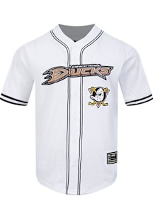 Pro Standard Anaheim Ducks White Mesh Button Up Short Sleeve T Shirt