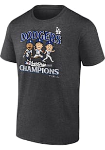 Los Angeles Dodgers Charcoal 2025 World Series Champions Caricature Short Sleeve T Shirt