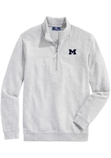 Vineyard Vines Michigan Wolverines Mens Grey Shep Shirt Long Sleeve Qtr Zip Pullover