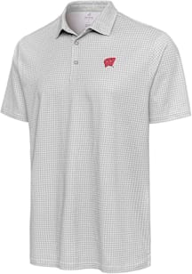 Antigua Wisconsin Badgers Mens White  Short Sleeve Polo