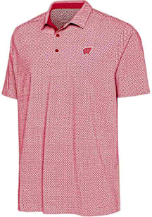 Antigua Wisconsin Badgers Mens White  Short Sleeve Polo