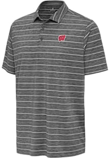 Antigua Wisconsin Badgers Mens Black  Short Sleeve Polo