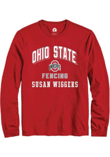 Susan Wiggers Mens Red Ohio State Buckeyes NIL Arch Logo Long Sleeve Player T Shirt