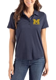 Womens Michigan Wolverines Blue Cutter and Buck Letterwinners M Club Coastline Eco Short Sleeve Po..
