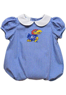Vive La Fete Kansas Jayhawks Baby Blue Gingham Collar Short Sleeve One Piece