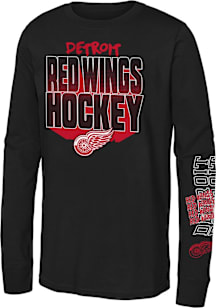 Detroit Red Wings Youth Black Standout Long Sleeve T-Shirt