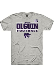 Mason Olguin Ash K-State Wildcats NIL Stacked Box Short Sleeve T Shirt