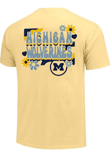 Michigan Wolverines Girls Yellow Retro Flower Short Sleeve Tee