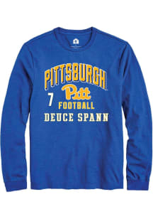 Deuce Spann Mens Blue Pitt Panthers NIL Arch Logo Long Sleeve Player T Shirt