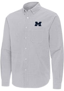 Mens Michigan Wolverines Ash Antigua Porter Long Sleeve Dress Shirt