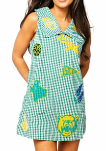 Queen of Sparkles Baylor Bears Womens Green Sequins Gingham Short Sleeve Dress