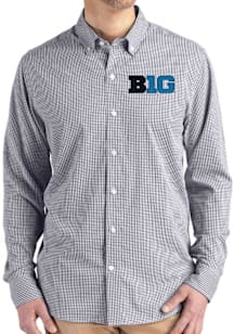 Mens Big Ten Black Cutter and Buck Gingham LS Woven Long Sleeve Dress Shirt